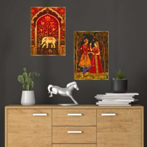 Set of Two Wall Paintings for Wall Dacoration Golden Framed Wall Paintings for Living Room & Bedroom Wall Art for Home Decoration & Office Wall DΓ©cor (14x11 inch CH-GD2-19)
