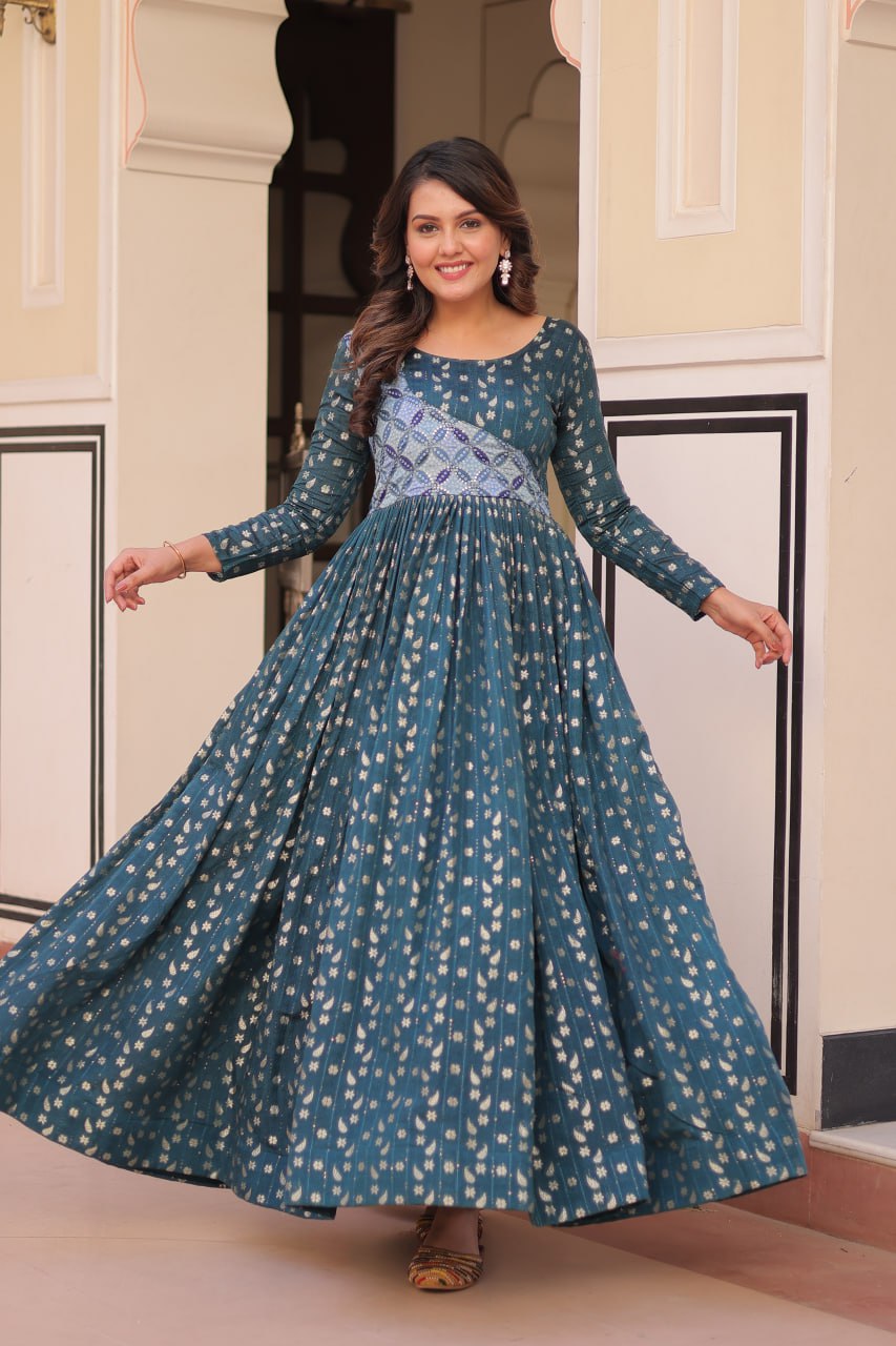 Women's Festive Berry Purple Printed Anarkali Gown with Intricate Zari Work & Embellished Yoke β Perfect for Traditional & Celebration Wear - Image 10